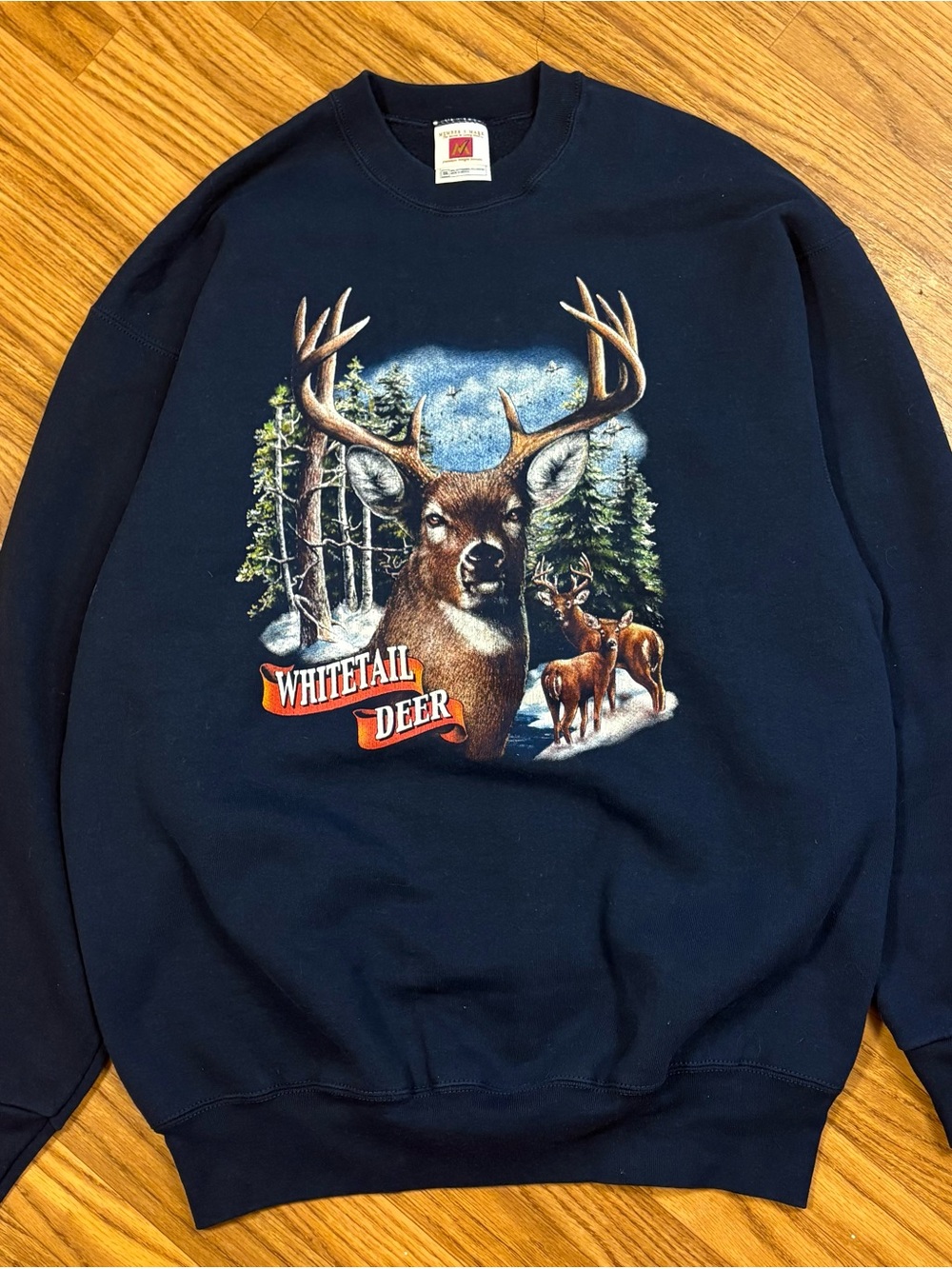 Vintage Whitetail Deer Graphic Sweatshirt XXL Navy Hunting Outdoors Crewneck